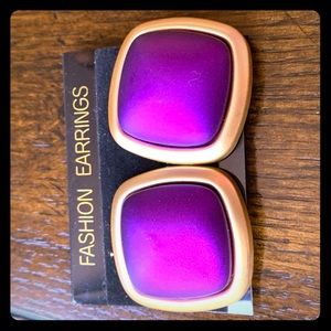 Violet Purple Golden Rimmed Clip on Earings